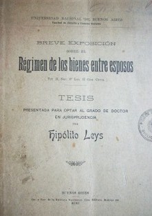 Breve exposición sobre el régimen de los bienes entre esposos