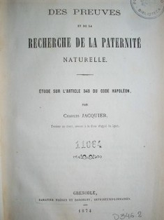 Des preuves et de la recherche de la paternité naturelle