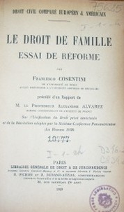 Le droit de famille essai de réforme