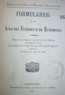 Formularios de las actas del expedientes de expediente de matrimonio