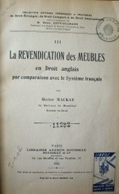 La revendication des meubles en droit anglais par comparaison avec le système français