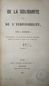 De la solidarité et de l'indivisibilité