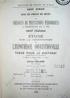 Etude sur la constitution de l'hypothèque conventionnelle : thèse pour le doctorat