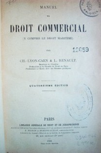 Manuel de droit commercial (y compris le droit maritime)