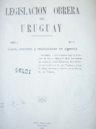 Legislación obrera del Uruguay : leyes, decretos y resoluciones en vigencia