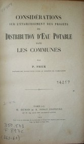 Considérations sur l´établissement des projets de distrubution déau potable dans les communes