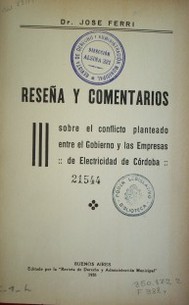 Reseña y comentarios sobre el conflicto planteado entre el Gobierno y las empresas de electricidad de Córdoba