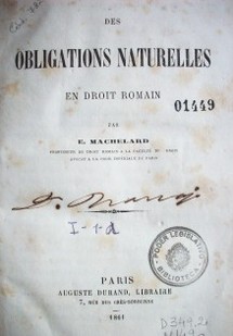 Des obligations naturelles en droit romain