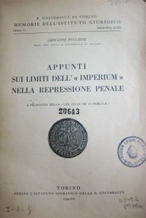 Appunti sui limiti dell´"Imperium" nella repressione penale : a proposito della "lex iulia de vi publica"