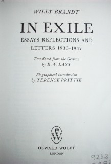In exile : essays reflections and letters 1933-1947