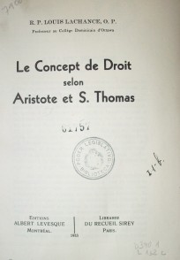 Le concept de droit selon Aristote et S. Thomas