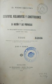 El poder ejecutivo en los estatutos, reglamentos y constituciones de la Nación y las provincias : su reglamentación y funcionamiento (desde 1810 a 1883) : tesis