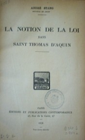 La notion de la loi dans Saint Thomas D'Aquin