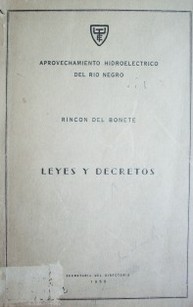 Aprovechamiento hidroeléctrico del Río Negro Rincón del Bonete : Leyes y Decretos