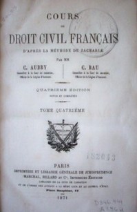 Cours de droit civil français d'après la méthode de Zachariae