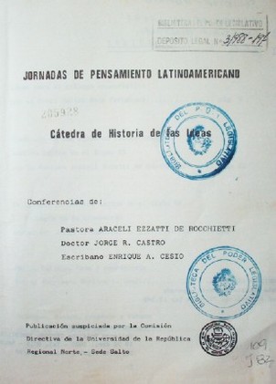 Jornadas de pensamiento latinoamericano : cátedra de historia de las ideas