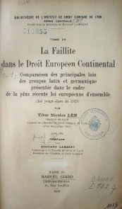 La faillite dans le Droit Européen Continental