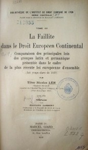 La faillite dans le Droit Européen Continental