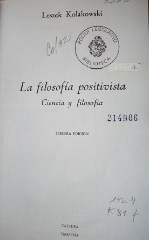 La filosofía positivista : ciencia y filosofía