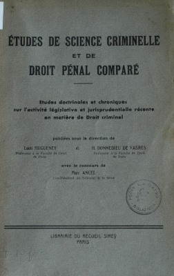 Études de Science Criminelle et de Droit Pénal comparé