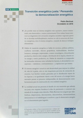 Transición energética justa : pensando la democratización energética