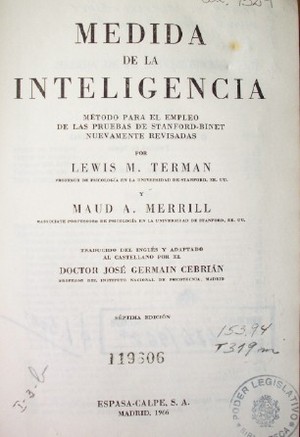 Medida de la inteligencia : método para el empleo de las pruebas de Sanford-Binet nuevamente revisadas