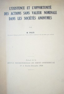 L'existence et l' opportunité des actions sans valeur nominale dans les sociétés anonymes