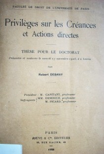 Privilèges sur les crèances et actions directes