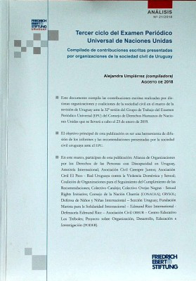 Tercer ciclo de Examen Periódico Universal de Nacional Unidas : compilado de contribuciones escritas presentadas por organizaciones de la sociedad civil de Uruguay