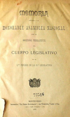 Memoria dirigida a la Honorable Asamblea Nacional por la Comisión Permanente del cuerpo legislativo en el 3er. período de la 18ª legislatura